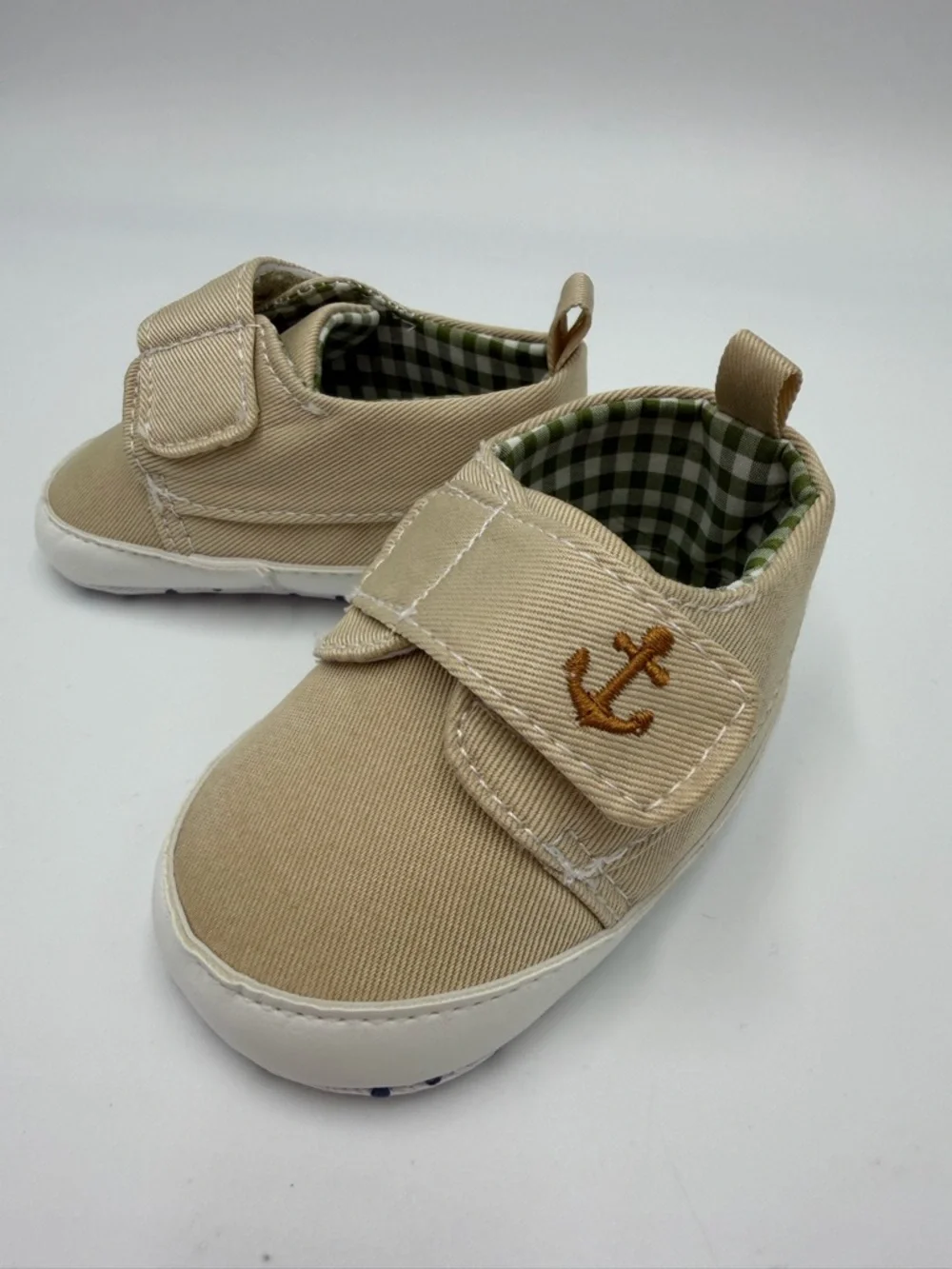 Tommy Bahama Beige Canvas Baby Shoes with Anchor Embroidery